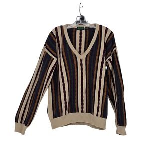 Byford V-Neck Sweater M Multicolor Vintage Cable Knit Grandpacore 90s Retro